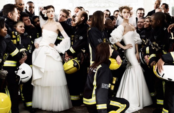 Unusual mario testino fashion photograph model firefighters wedding